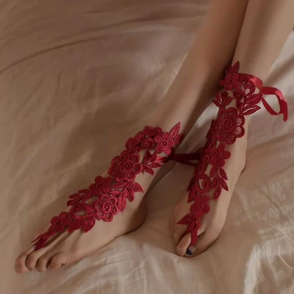 Lace Sexy Stockings Hollowed-out Pattern Lace-up Detail Lace-up Stockings Fashion Accessories Close-fitting