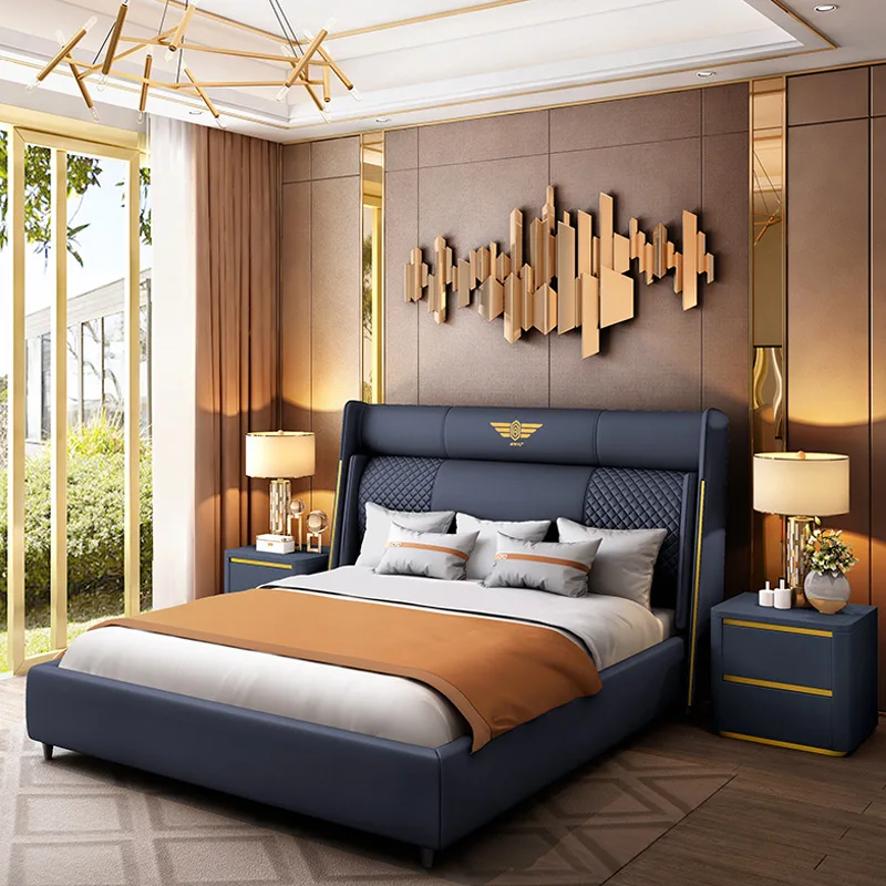 

Hotel Modern Bed king Size Bedroom Furniture Set Leather Storage Luxury Double Up-holstered Beds