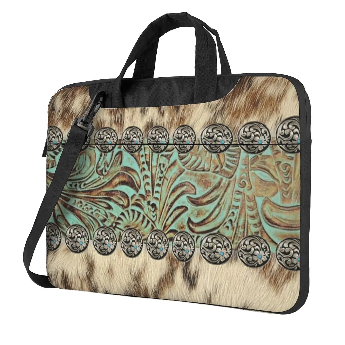 

Rustic Brown Beige Teal Western Country Cowboy Fashion Crossbody Laptop Bag Case Computer Bag 13 14 15.6 Inch Notebook Pouch