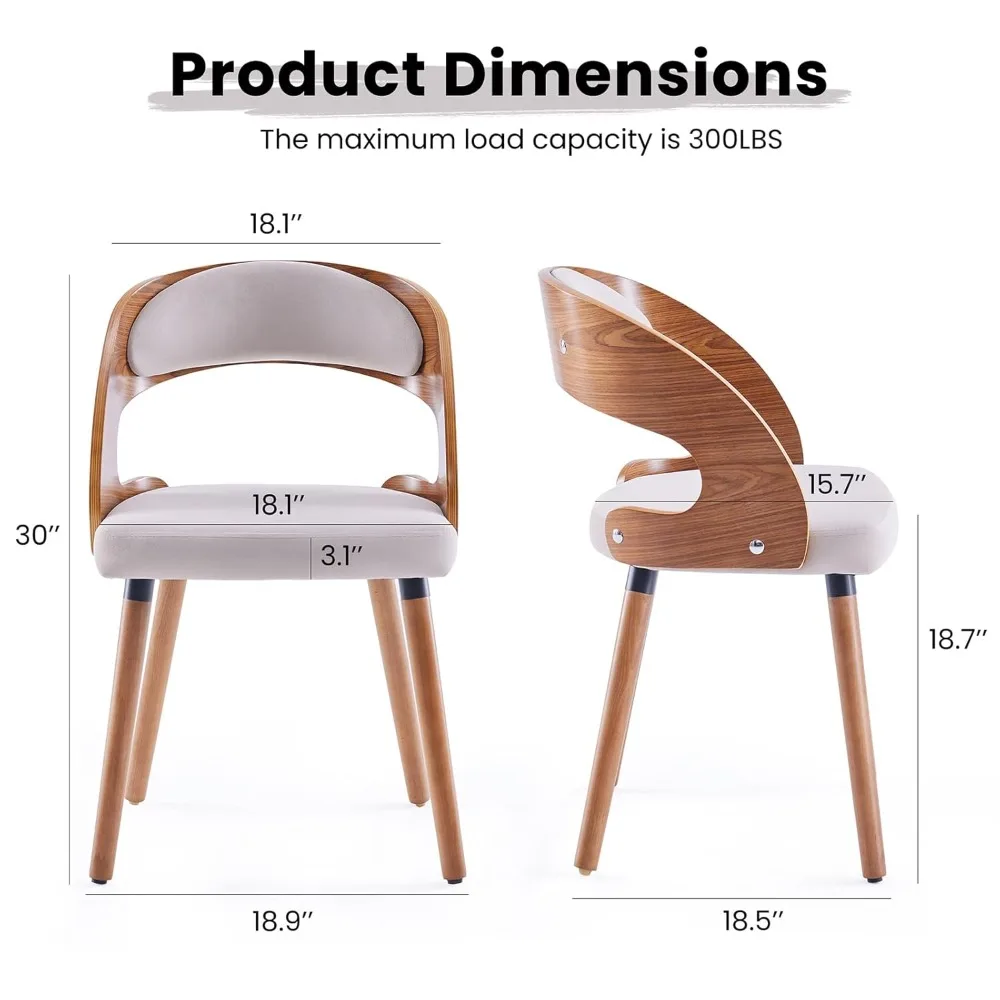 Wood Dining Chairs, Set of 4 Modern Upholstered Dining Chairs with Curved Backrest for Kitchen, Dining Room, Living, Customized view 2