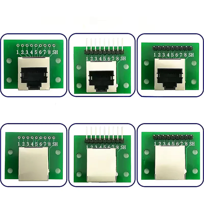 2Pce RJ45 Ethernet Port 8P Vertical Horizontal Test Board Bent Pin Straight Pin Network Port Adapter Circuit Board Connector