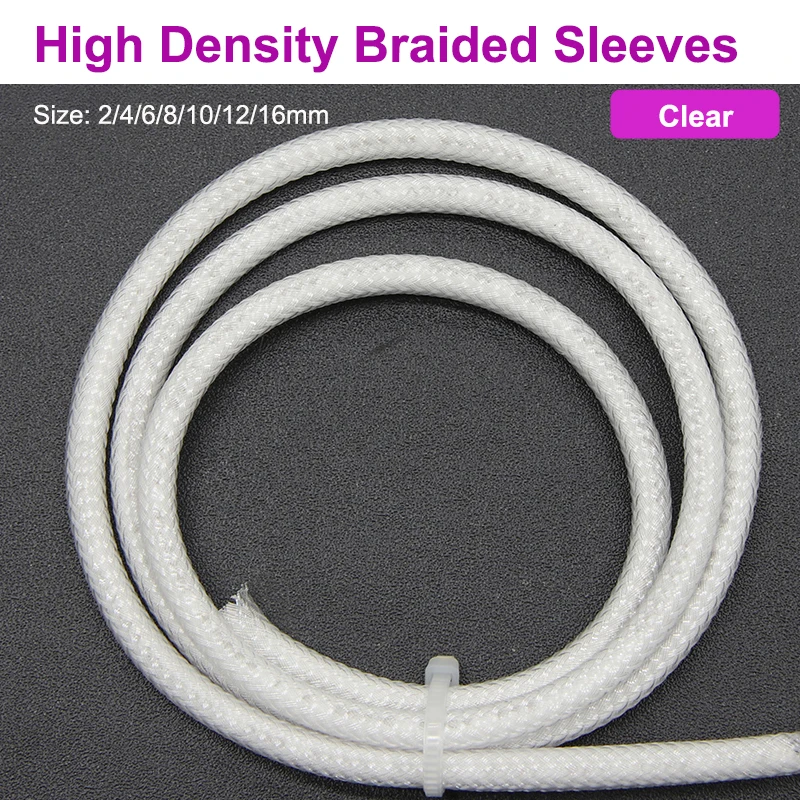 1~50m Clear High Density PET Braid Sleeve 2/4/6/8/10/12/16mm Wire Protection Sleeving Snake Skin Wrap Sheath For Electric Cable