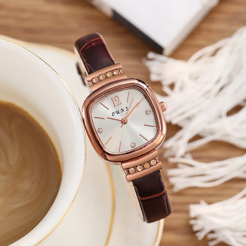 

Women Watches Diamond Small Square Watch Retro Leather Strap Quartz Fashion Bracelet Montre Femme Reloj Mujer Relojes Para Mujer