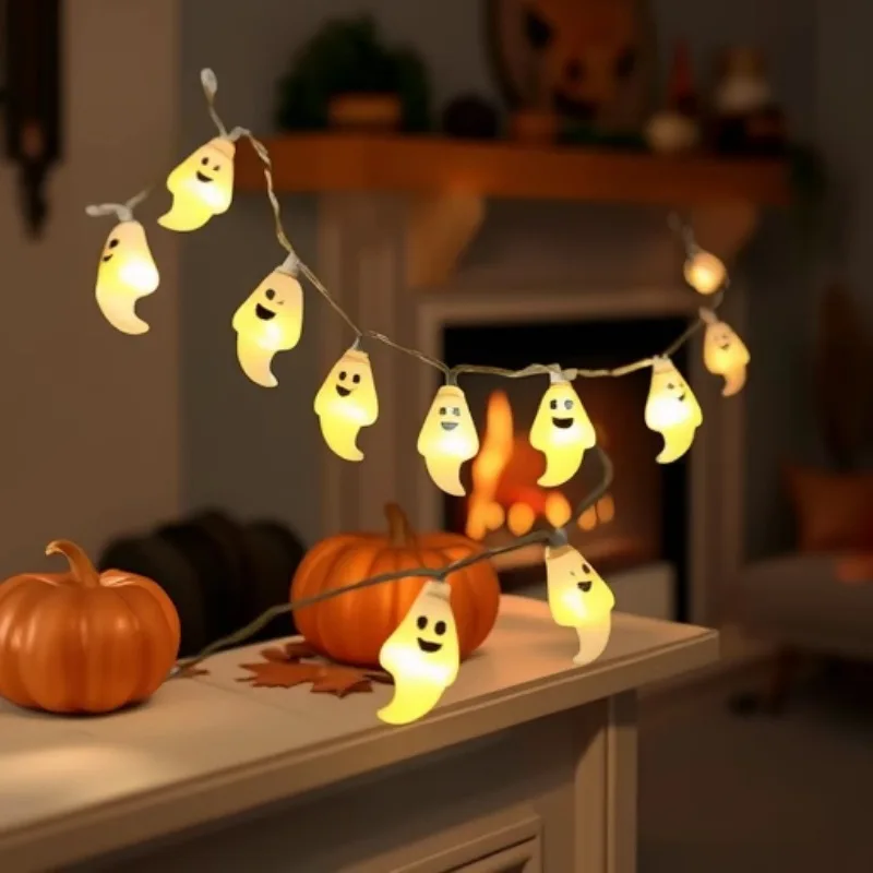 Halloween Ghost String Lights, Warm White Cute 3D Happy Face Ghost LED Fairy Lights, Battery Operated Decor Lights for Halloween