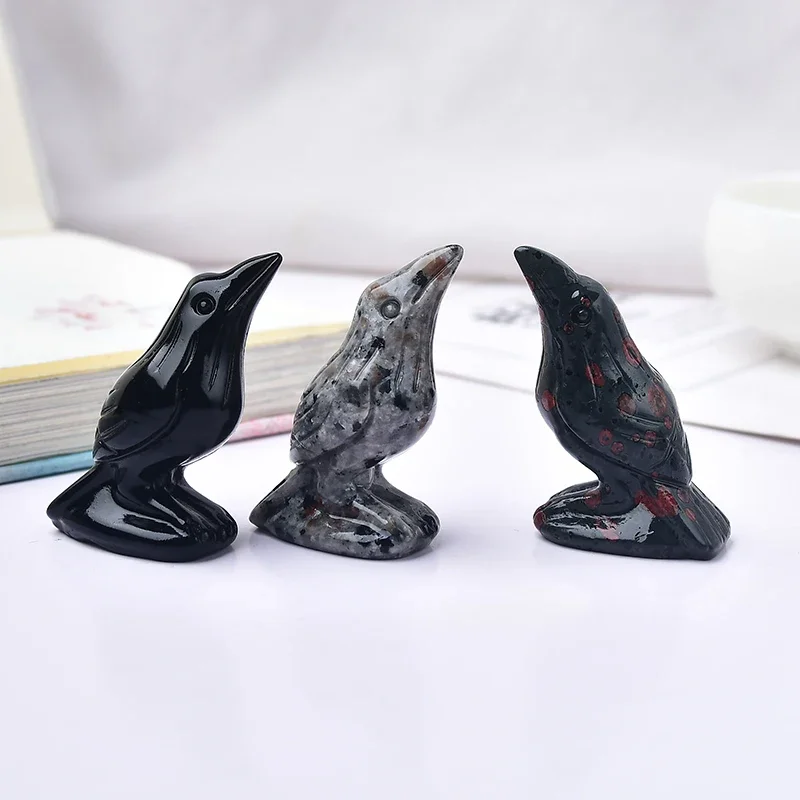 

Gembaby Raven Statue Home Decor Natural Obsidian Carved Gemstone Crow Bird Figurine Crafts Healing Crystal Animal Lucky Gifts