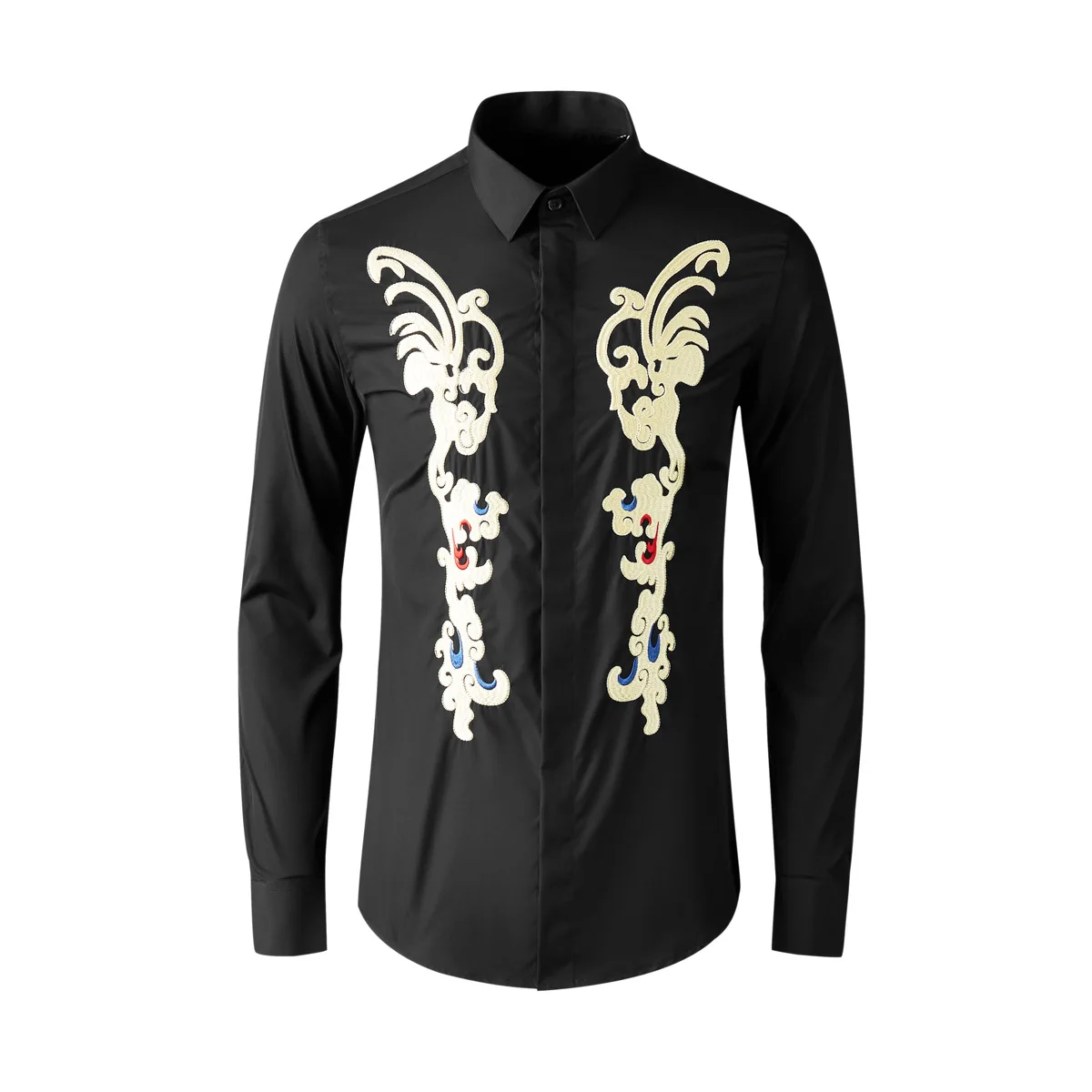 Chinese Emperor Pattern Embroidered Men's Fashion Shirt Slimming Men's Wear Factory dropshipping