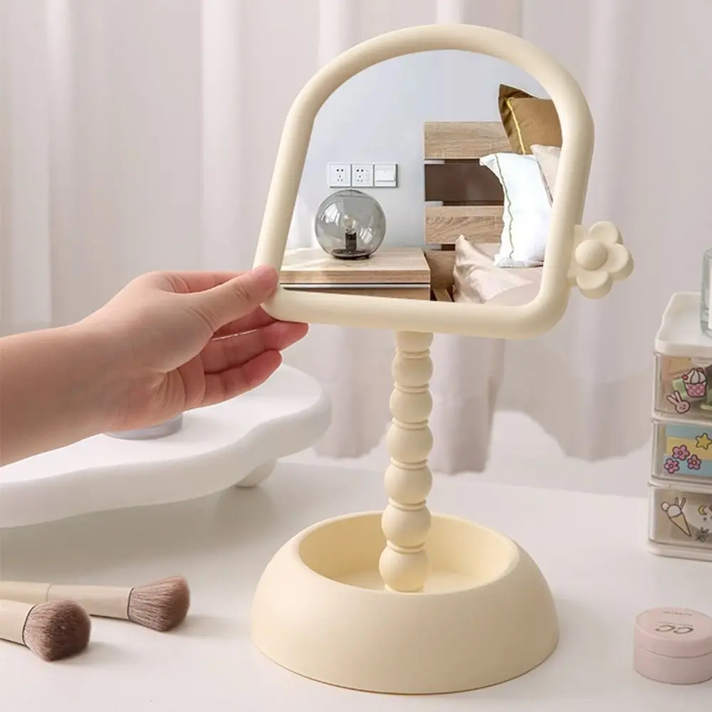 Pflaumenblüten-Desktop-Schminkspiegel mit Organizer, mädchenhafter Herz-Schminkspiegel, leicht, abnehmbar