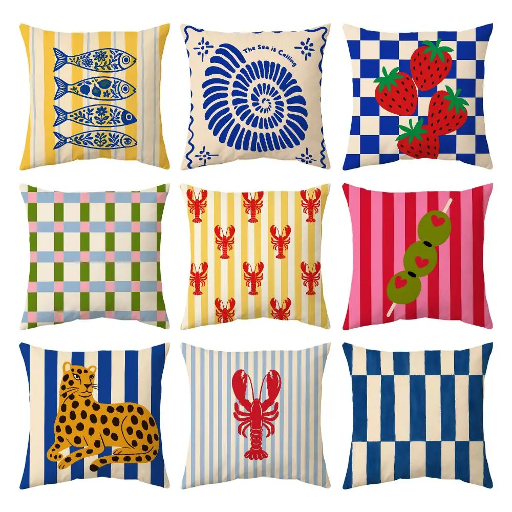 Lobster Fish Martini Olive Cushion Cover Breathable Cool Natural Durable Linen Printed Pillow Case Decor Sofa Bedroom