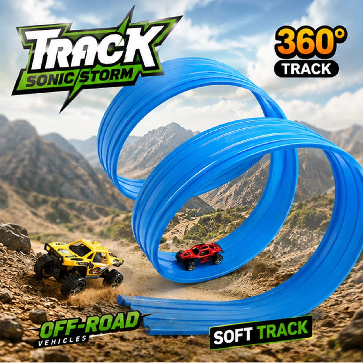 4M Double Loop Race Track Flexible Glide Car Toy Kids Stunt Racing Track Set  Vehicle Track Toy Gift for Boys Girls Age 3+