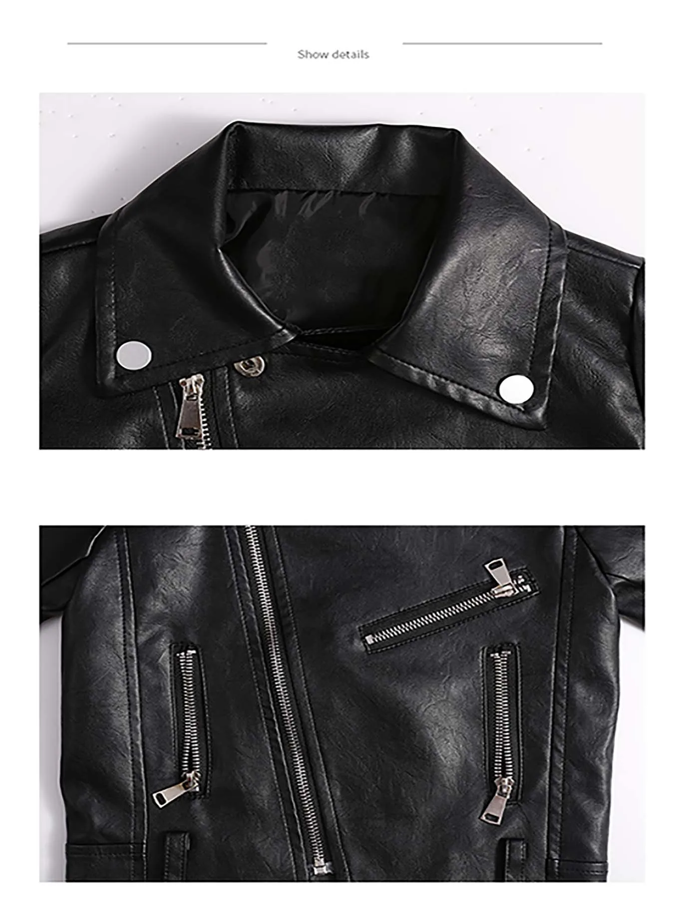 New Spring&Autumn 2024 Fashion Boys and Girls Children\'s Clothing zipper Long sleeved Black Leather Coat Motorcycle Leather Coat