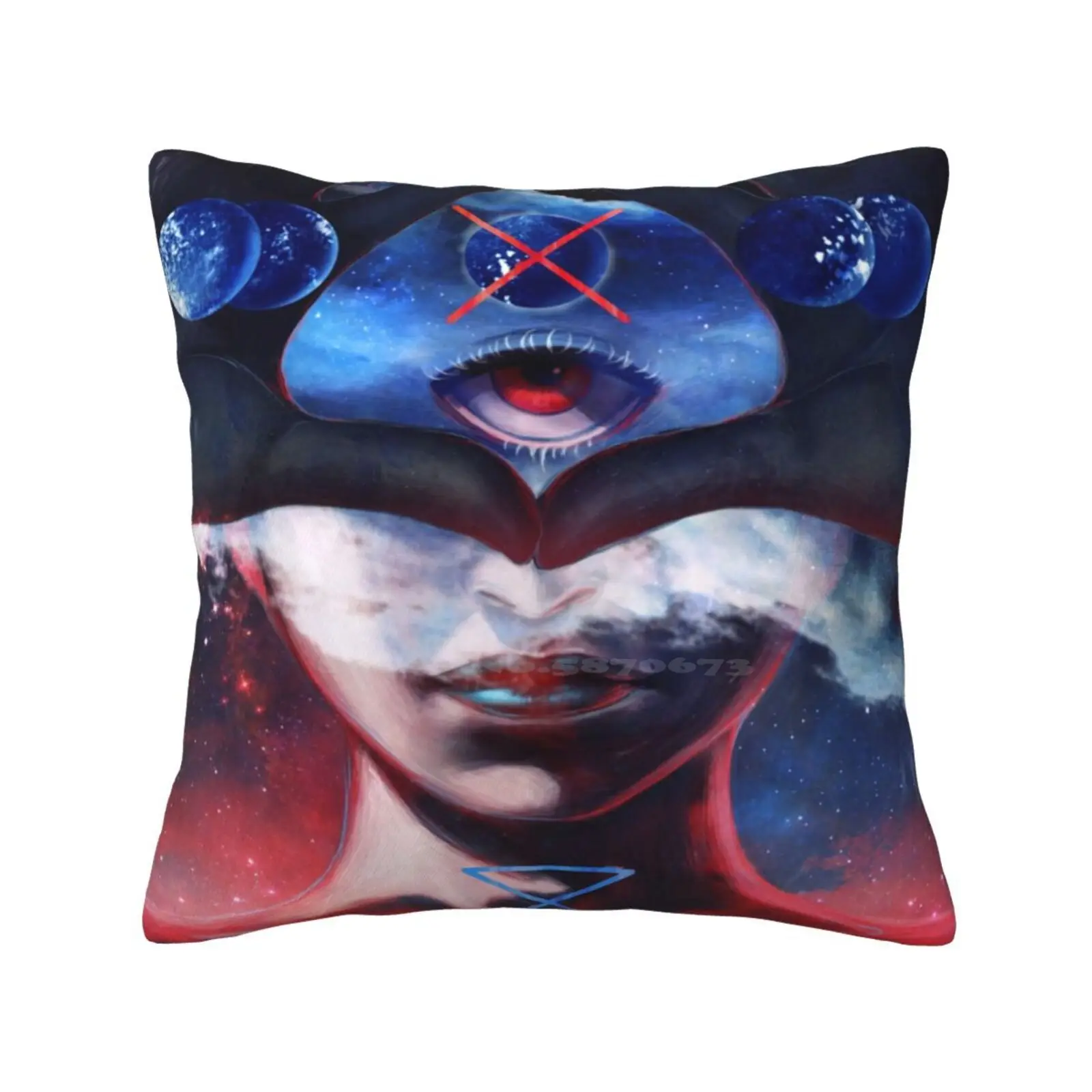 Create And Destroy Throw Cushion Pillow Cover Scifi Sci Fi Planets Space Red Eye One Eye Human Person Stars Astronomy Cosmic