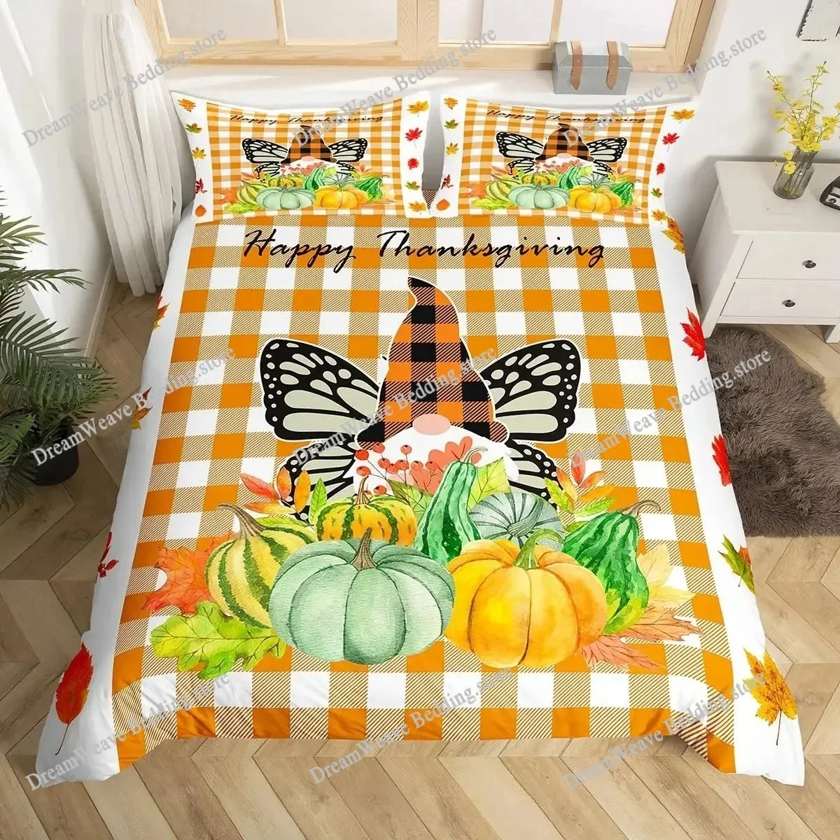 Autumn Maple Bedding Set Pumpkin Fall Comforter Cover Happy Thanksgiving Duvet Cover Farmhouse Room Decor Durable Quilt Cover