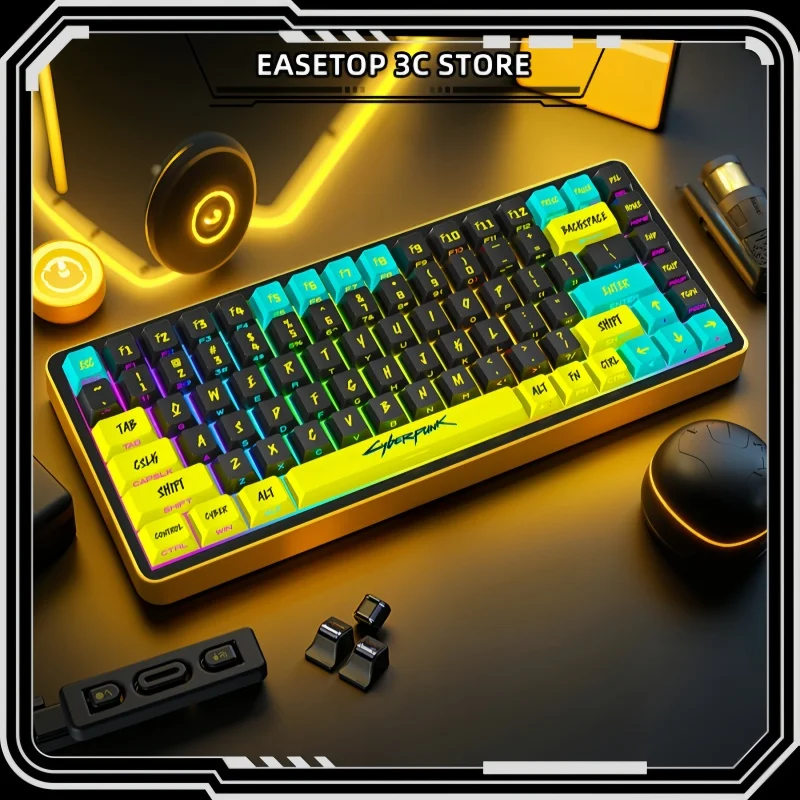 

Cyberpunk Themed Keycaps 129 Keys Side Engraved Translucent Pbt Heat Sublimation Keycaps Compatible Wooting Mad60 68 Keycaps