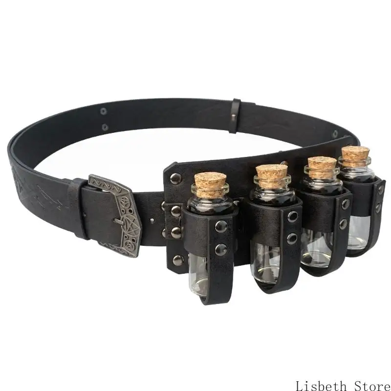 124A Men Renaissances Costume Halloween Médieval Pirate Belt Cork Potion Bottle Sett