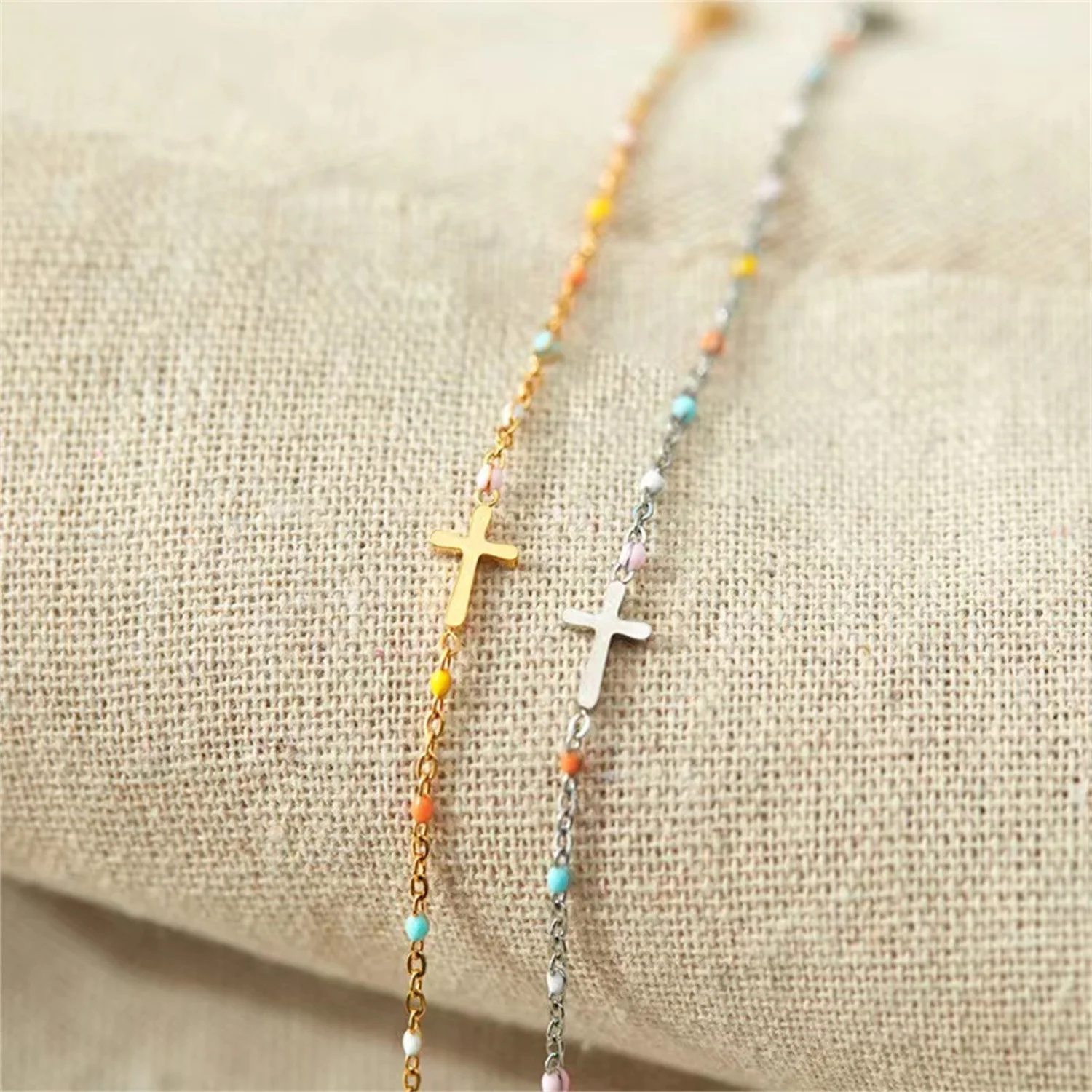 

18cm Female Silver 925 Bracelet Cross Bracelet For Women Colorful Beans Gift For Girls 925 Silver Cross Bracelet Lobster Clasps