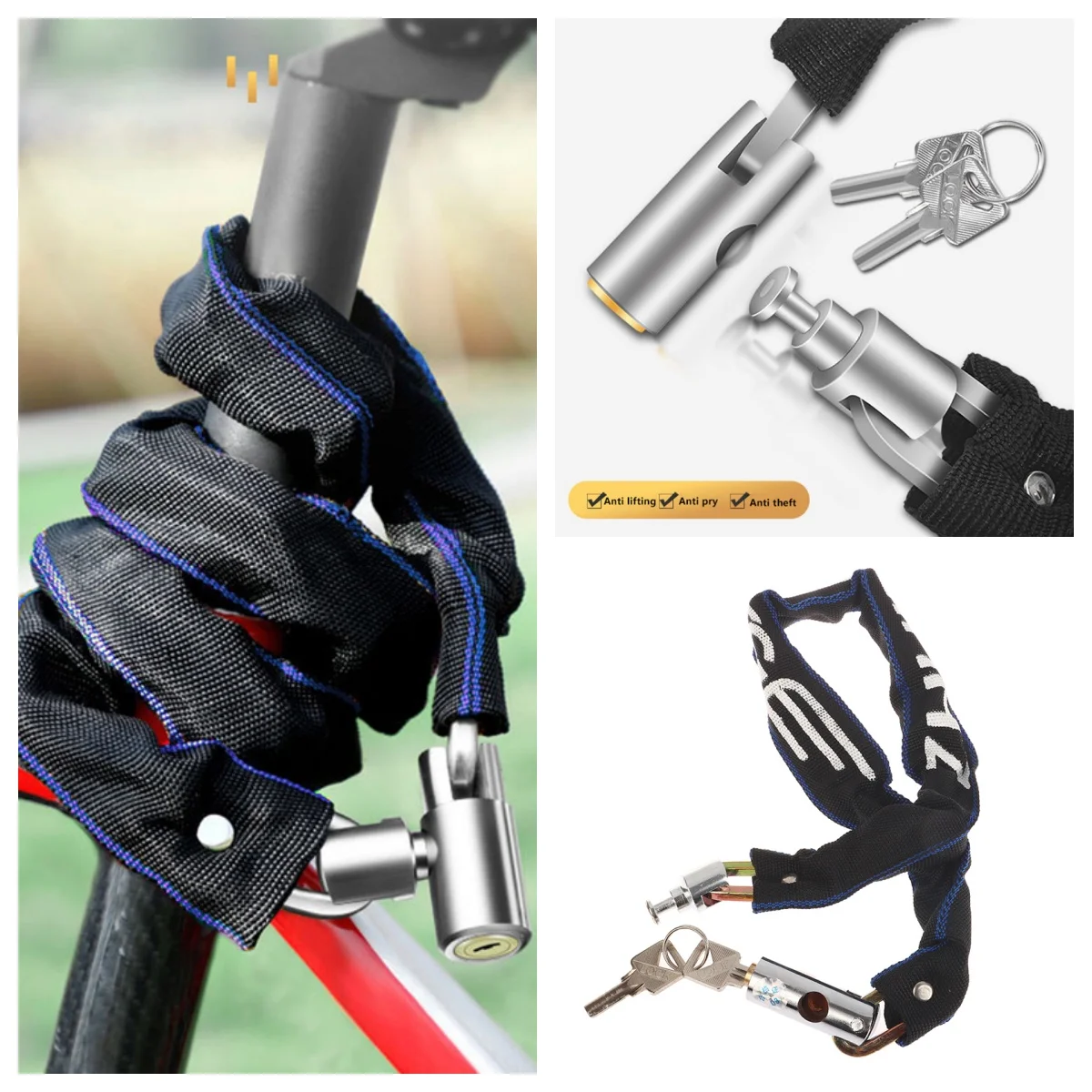 

Bike Chain Lock Bicycle Heavy Duty Safety Lock 60CM Metal Anti-theft Mountain Bike Road Motorcycle Scooter Padlock With Key