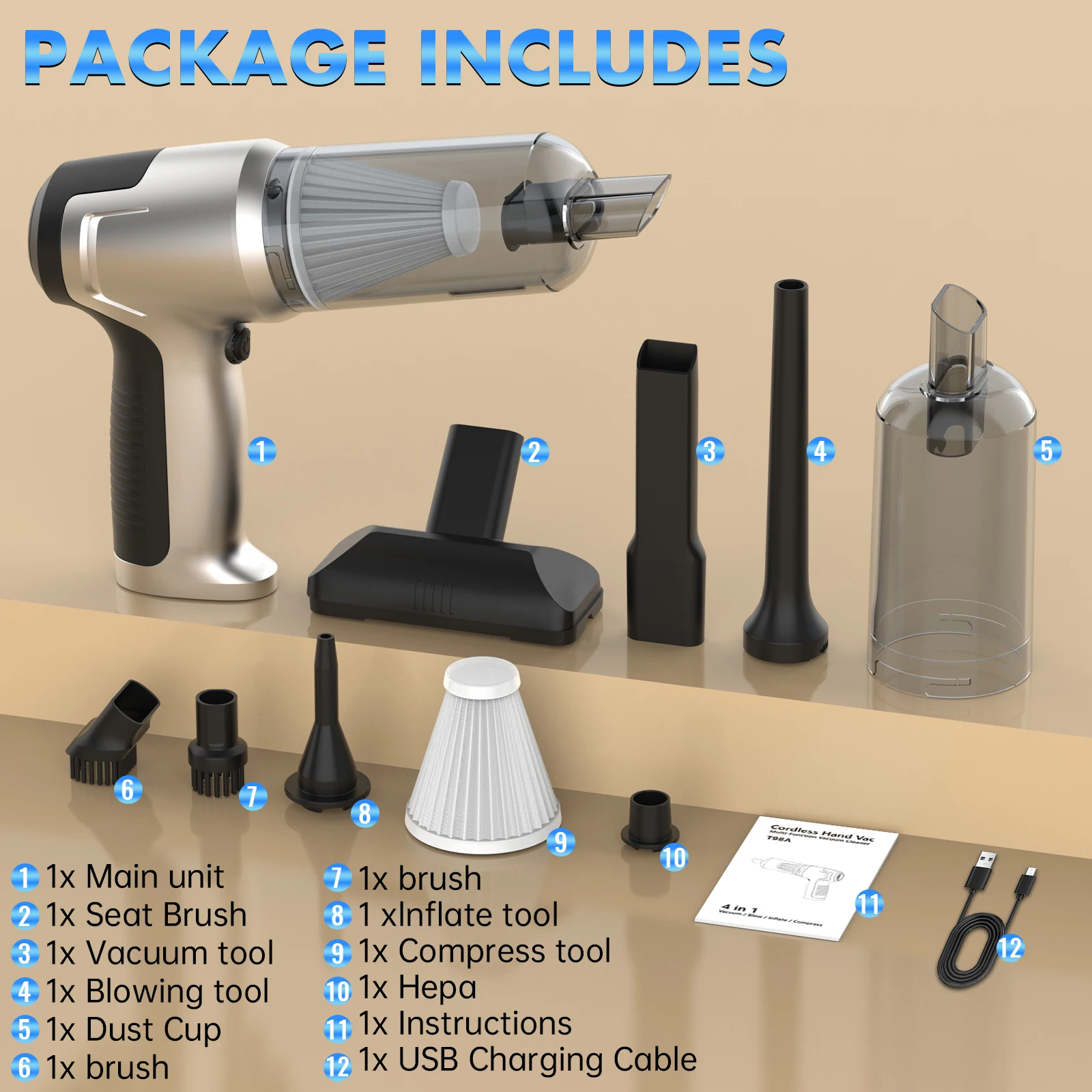 Omeser T98A Car Vacuum Cleaner Cordless Powerful Wireless Cleaner Vacuum Cleaner Cleaning Machine Portable Mini High Quality