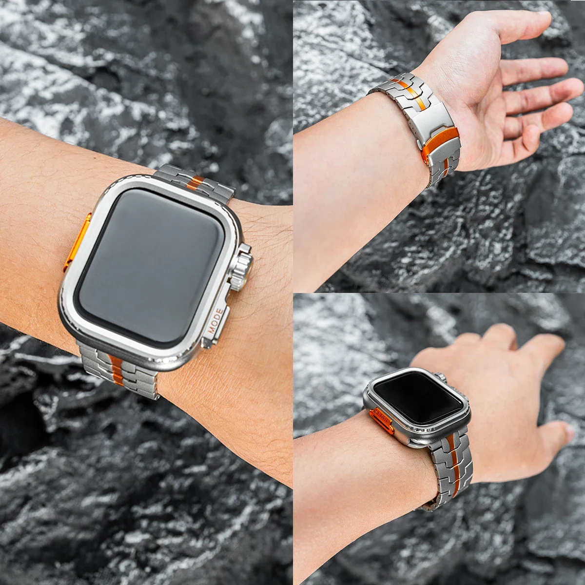

Роскошный титановый ремешок для Apple Watch Ultra 2 49 мм 46 мм 45 мм 44 мм 42 мм Металлический корпус для Iwatch Series 10 9 8 7 6 SE 5 4