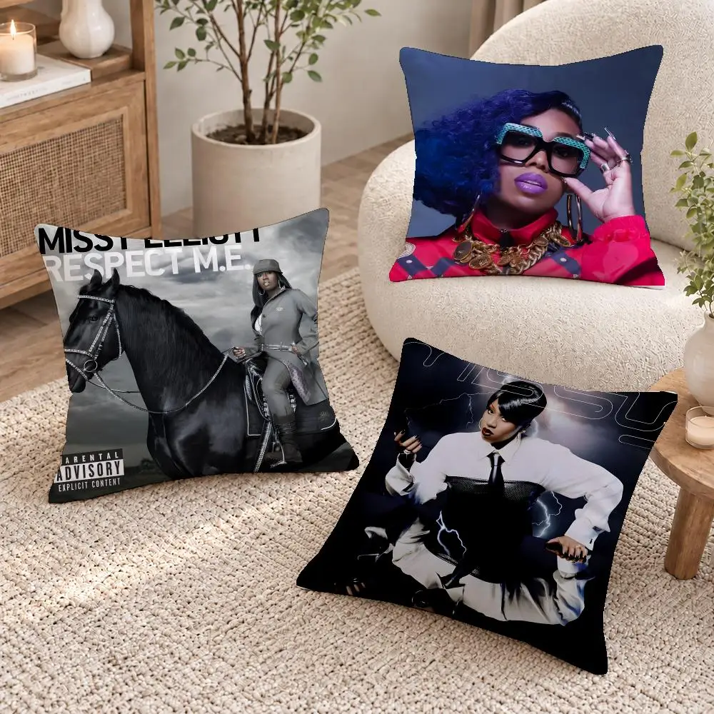 Hot Rapper Missy Elliott Cushion Cover Washable Short Plush Pillowcase, Wrinkle Resistant Cushion Cover for Bedroom Decor Gift