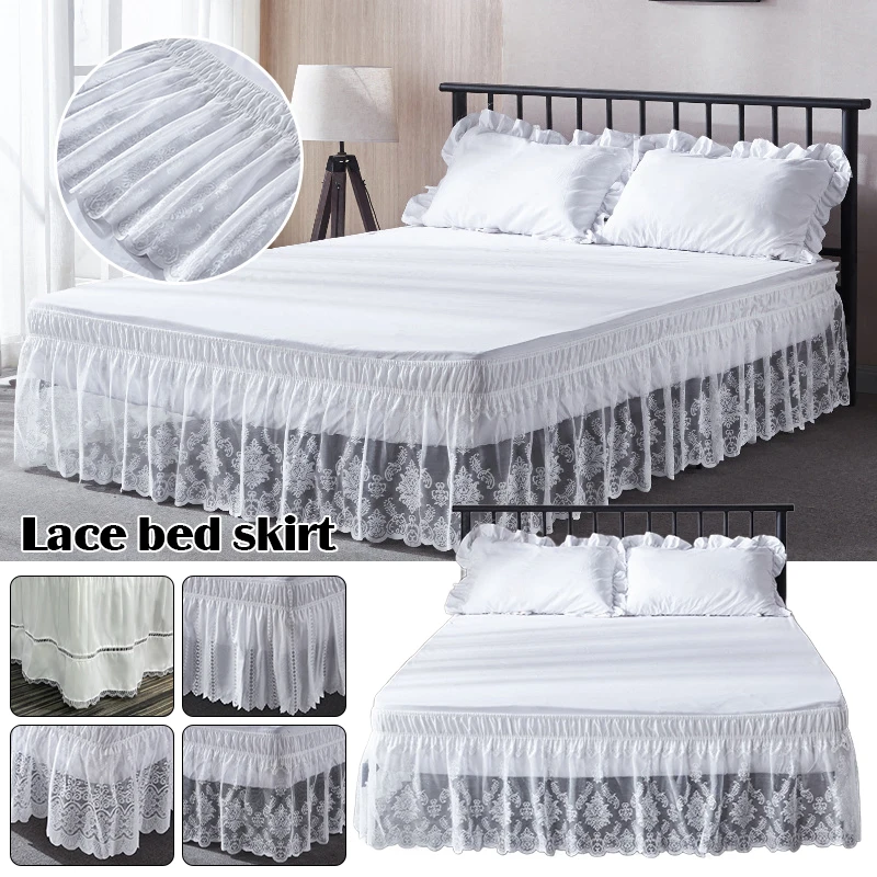 

Elegant Lace Bed Skirt Embroidery Ruffles Lace Bed Skirt With Adjustable Belts Bed Cover Mattress Protector (No Pillowcase)