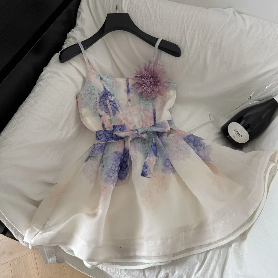 ฤดูร้อนผู้หญิงชุดมินิภาษาฝรั่งเศสคํา Vintage วันหยุดสปาเก็ตตี้ Tie Dye Frock Piece Party Dress