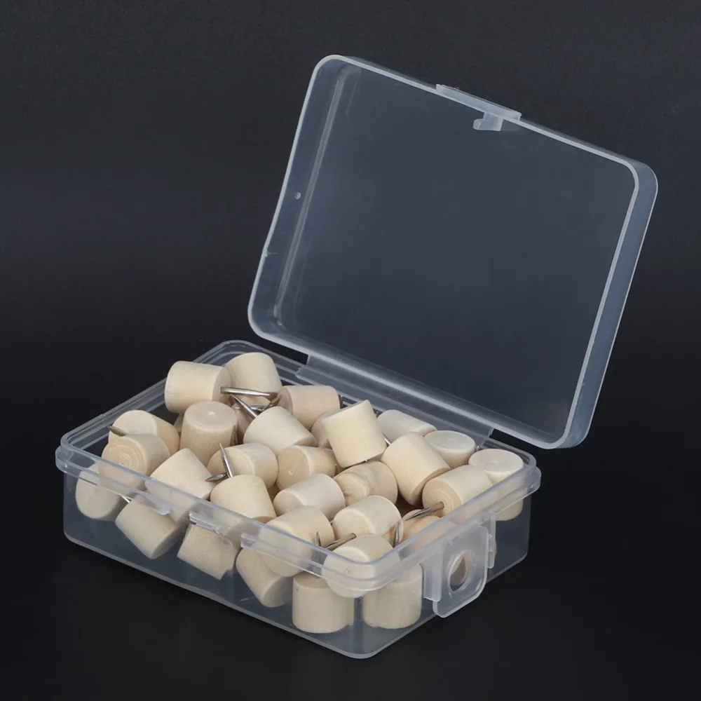 40Pcs Durable Cylinder Push Pins Cork Boards Wooden Mini Size Thumbtack Board Pins 20*10mm Cute Style Cylinder Pushpin Card