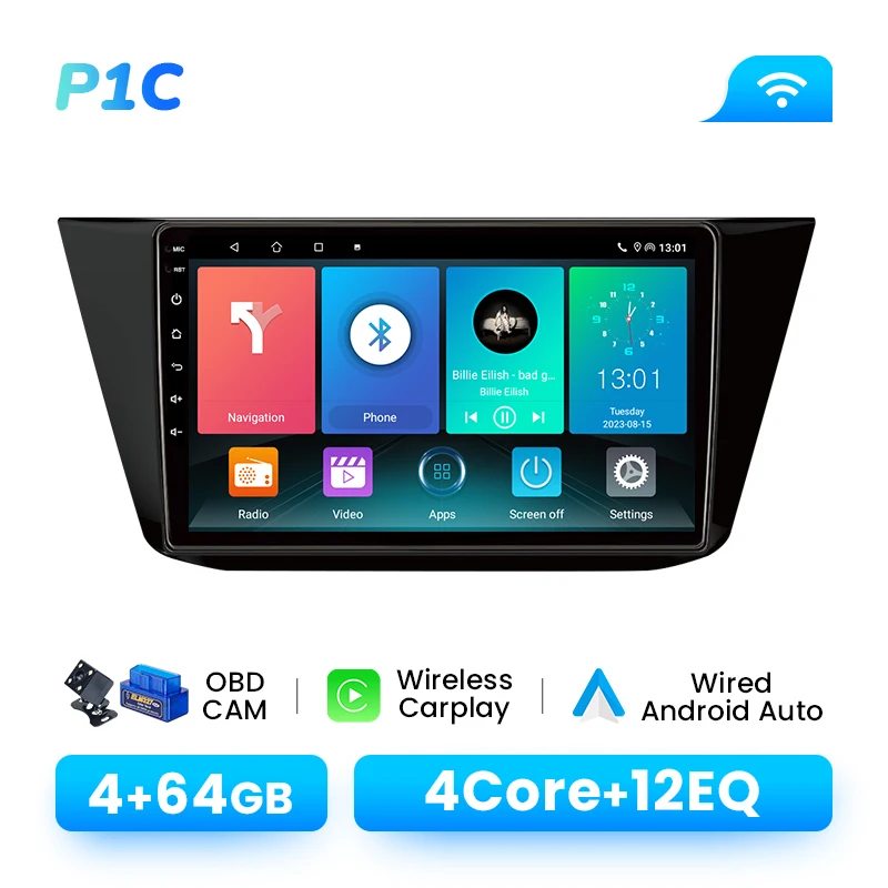 Android 14 Auto Multimedia Speler Voor Volkswagen Tiguan 2 Mk 2016-2019 Draadloze Carplay Radio Navigatie DSP AI Voice RDS GPS