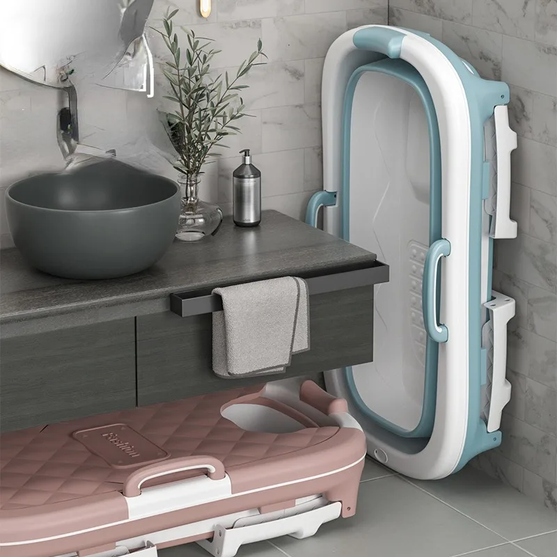 Bañera plegable de plástico para adultos, bañera independiente de gran capacidad, portátil, con agujero