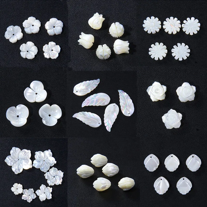 High Quality Shell Charms  Natural Carved Mother of Pearl Flower Shell Pendant Beads for DIY Necklace Jewelry Making Findings