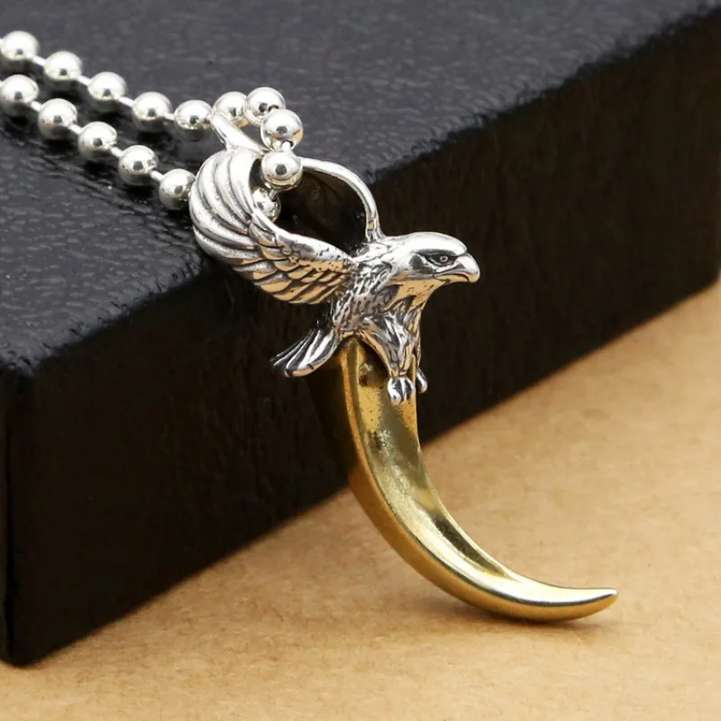 Wholesale S925 sterling silver ornament Korean-style chic and unique creative golden eagle popular men's necklace pendant