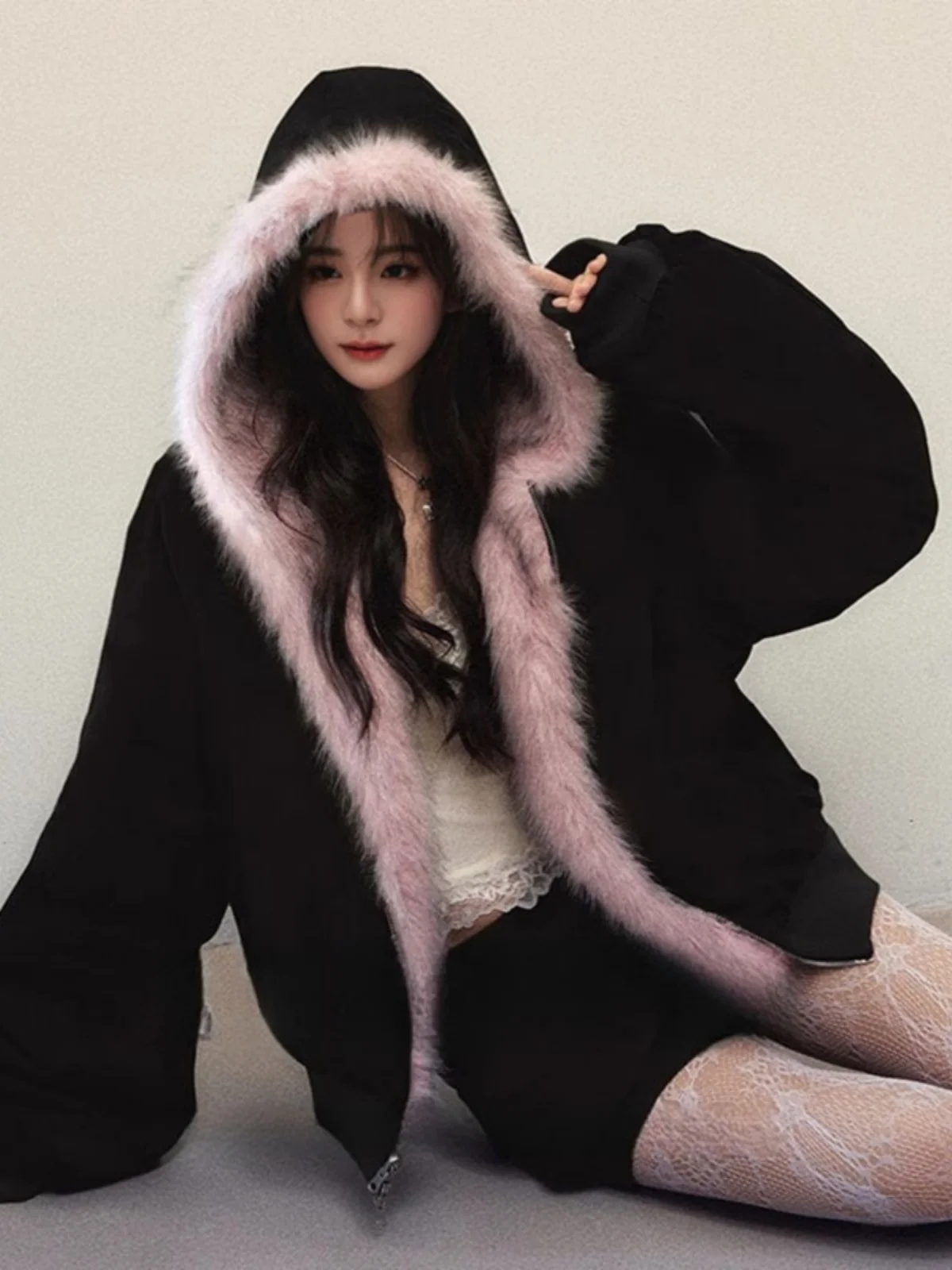 

Hebe Style Double-Sided Fashionable Fur Coat Elegant Versatile Zipper Design Thickened Loose Fit Long Sleeve Winter Outerwear