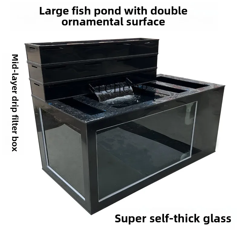 

large koi fish pond ultra-white glass ornamental floor fish tank side filter drop filter box PP plastic thickened fish box