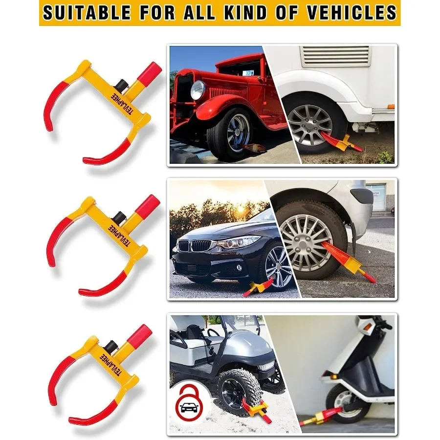 جهاز أمان عالمي لقفل العجلة شديد التحمل للسيارات SUV Camper Motorcycle Trailer حماية ضد السرقة مع RedYell الساطع