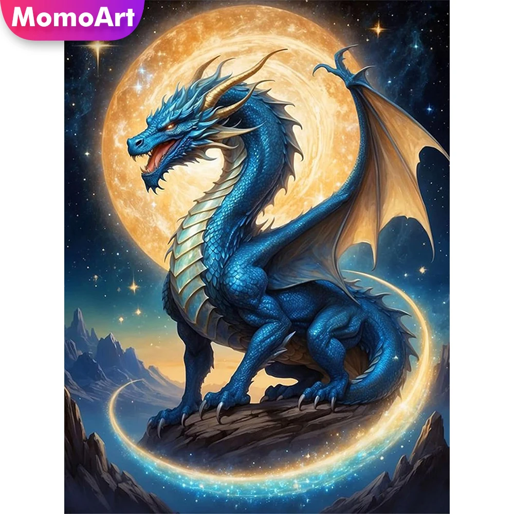 Momoart Diamant-Stickerei Drachen Tier Malerei Bastelset DIY Bild Strass Mond Diamant-Mosaik Dinosaurier Urlaubsgeschenke