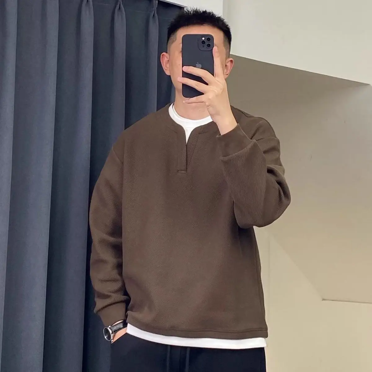 

Мужская толстовка «два в одном» с заплатками и длинным рукавом, простая стильная куртка