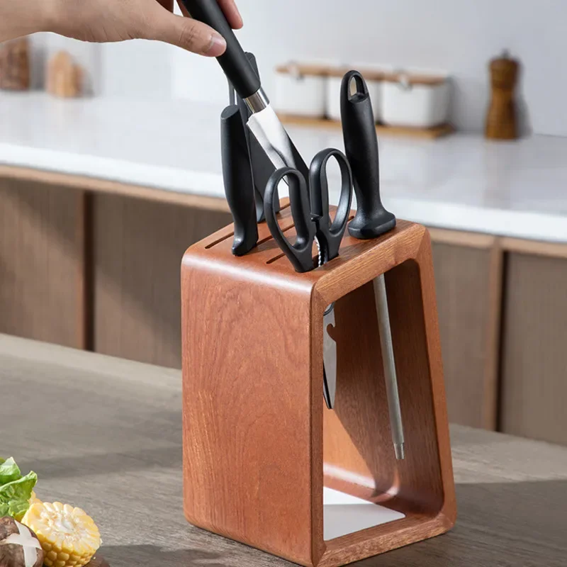 

Ventilated Wood Knife Stand Household Multifunctional Kitchen Knife Storage Shelf Kitchen Table Hole-free Holder For Knife