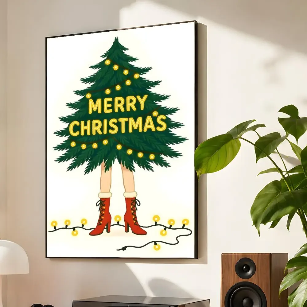 Funny Christmas Carolling Mona Lisa Sweater Family Topiary Modern Poster Matte Wall Art Waterproof Room Decoration Bedroom