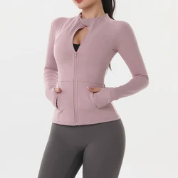 Casual Women Running Jacket Quick Dry Yoga Sports Clothes Sweatshirt Slim Fitness Zipper Jacket Gym Running Sportswear Coat