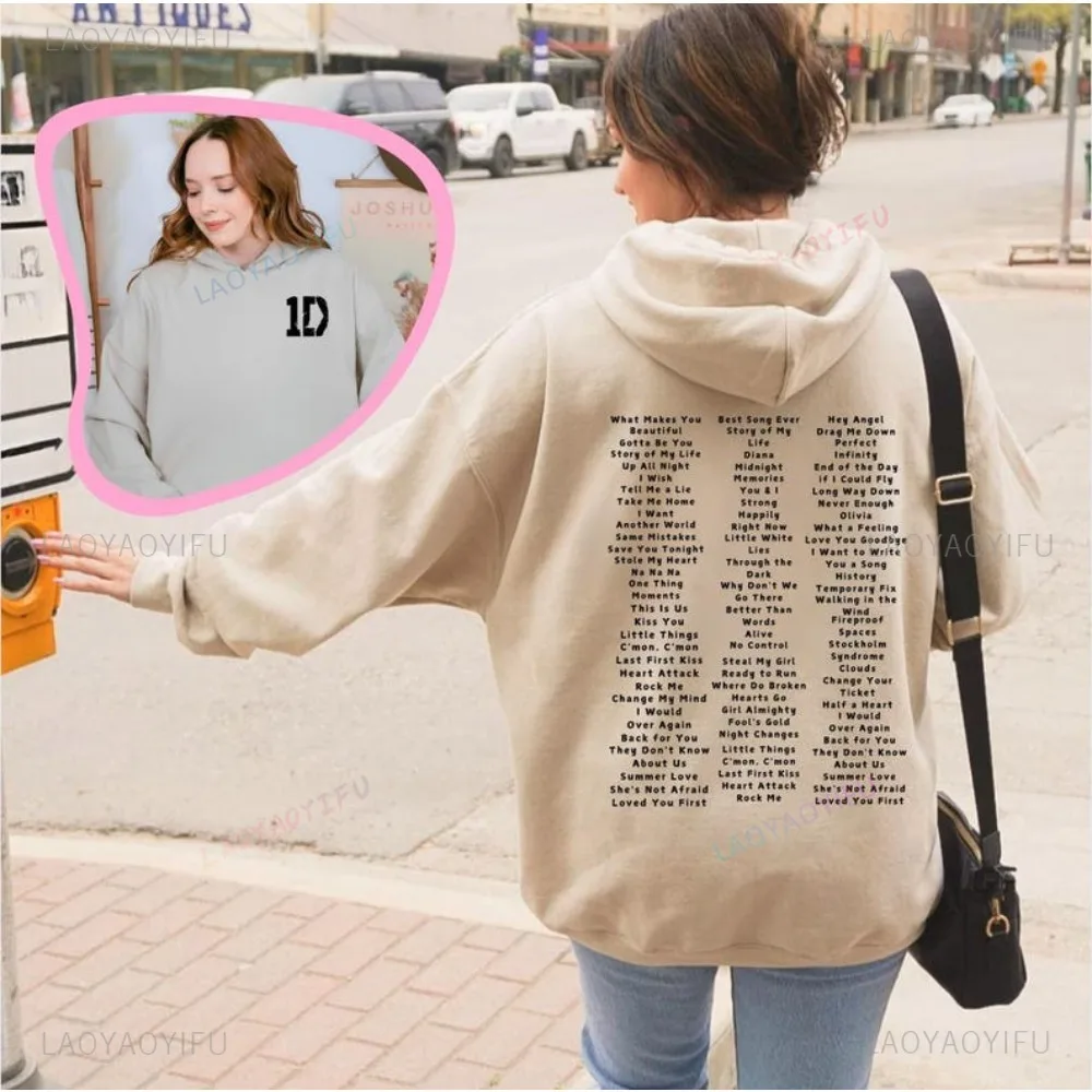 One Direction Logo Graphic Back & Front Design Hoodie 1D Concert Tracklist Printed Hoodies Fashion Autumn/Winter Warm Clothing