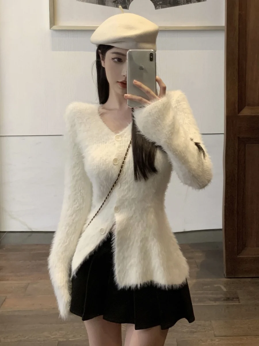 

Мягкий уютный вязаный кардиган V-Ne Long Sve, женский осенне-зимний облегающий свитер, супер красивый верхняя одежда