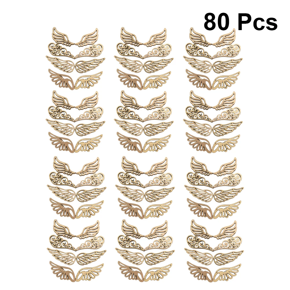 80pcs Angel Wings Unfinished Wood Chips Craft DIY Wood Slices Christmas Tree Slices Unfinished Wood Ornament Christmas Gift Tags