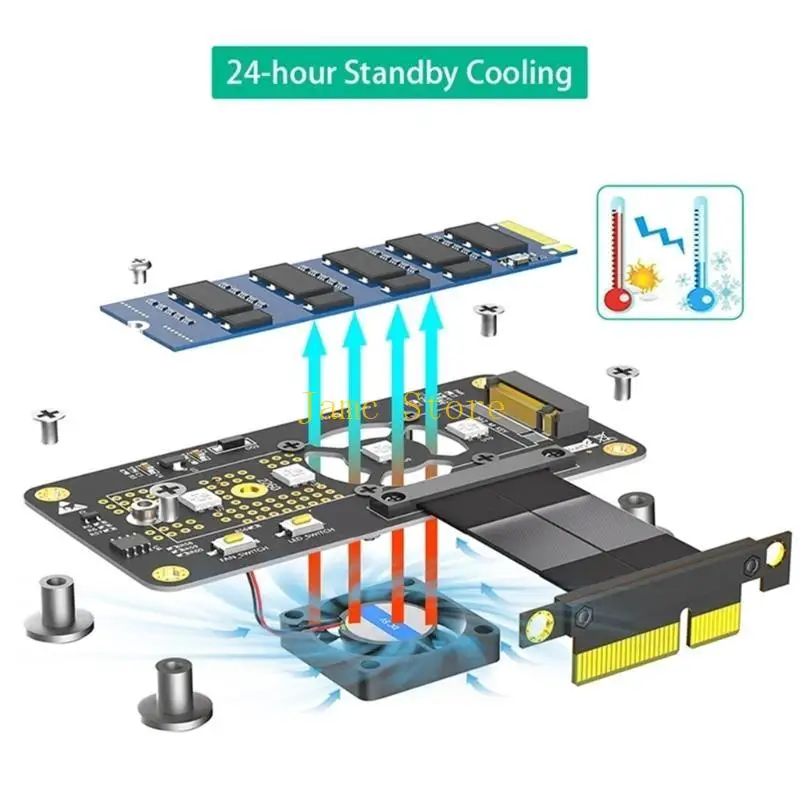 

LX0B 5/10CM NVME to PCIE Extension Cable Expansion Board with Cooling Fan and Color Changing LED