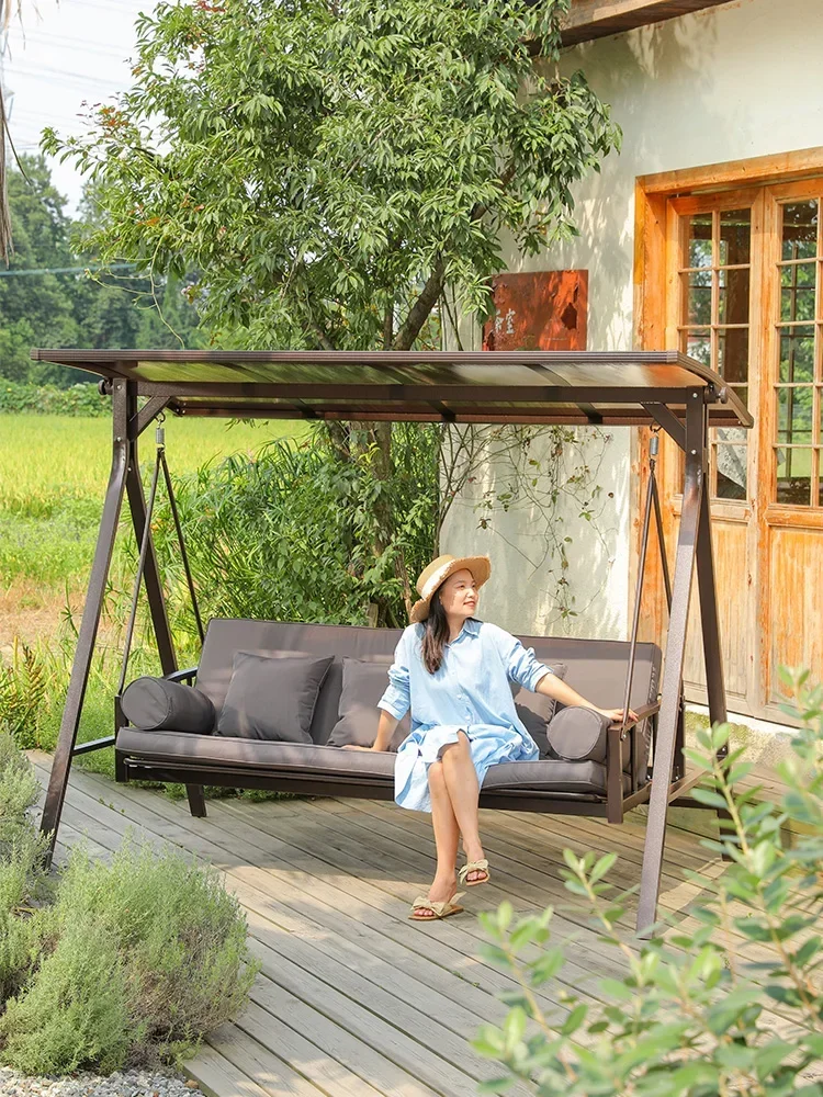 Outdoor Garden Aluminum Alloy Solar Hanging Chair Double Rocking Chair Outdoor Swing