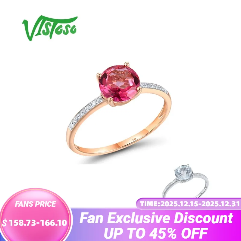 

VISTOSO Genuine 14K 585 Rose Gold Ring For Women Sparkling Diamond Pink Blue Topaz Wedding Anniversary Minimalist Fine Jewelry