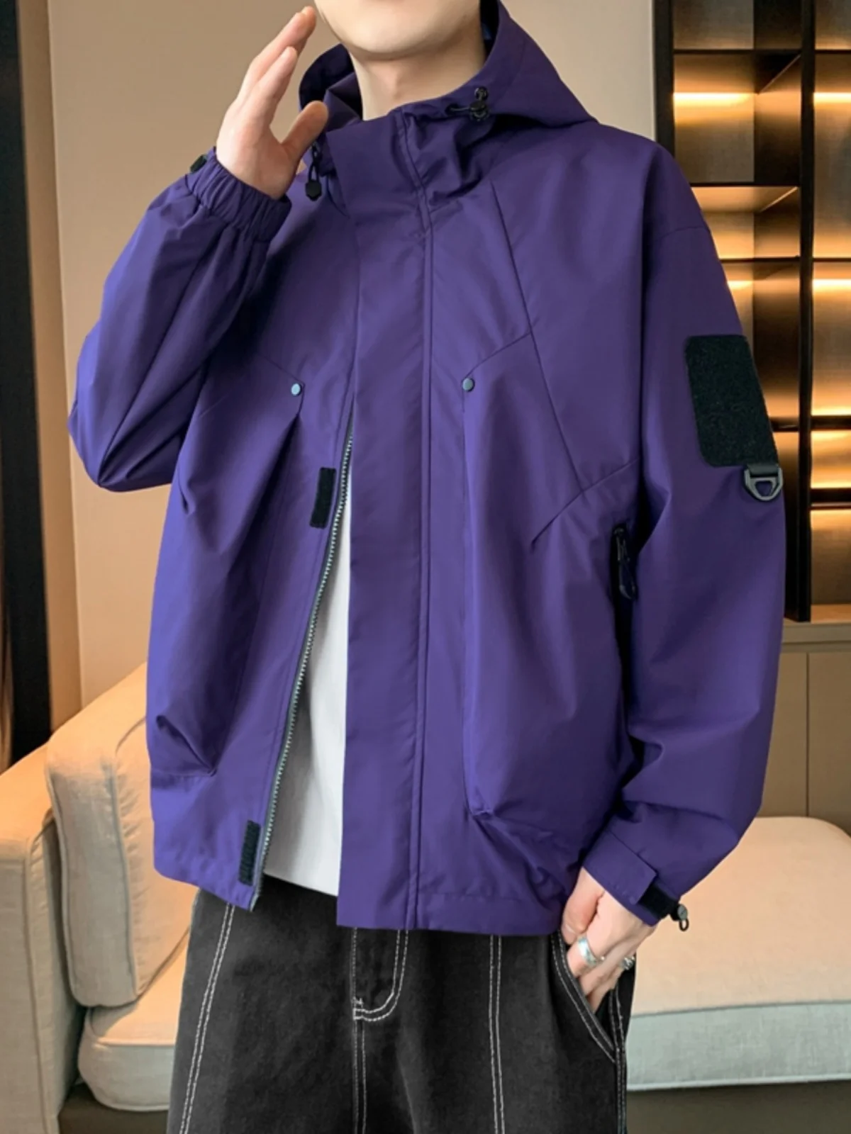 

Men's Autumn Faionable Outdoor Sports Jaet Functional Sle Long Sve Zipper Decorated Anti-Wrinkle Treaent Casual Ho...