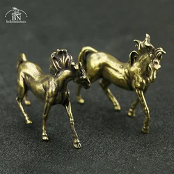 Antique Copper 1 Pair Horse Miniatures Figurines Ornaments Solid Brass Animal Steed Statue Desk Decorations Home Decor Interior