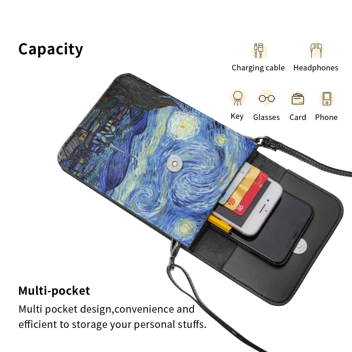 Moon Vincent Van Gogh Shoulder Bag Starry Night Female Gift Mobile Phone Bag Funny Leather Office Bags