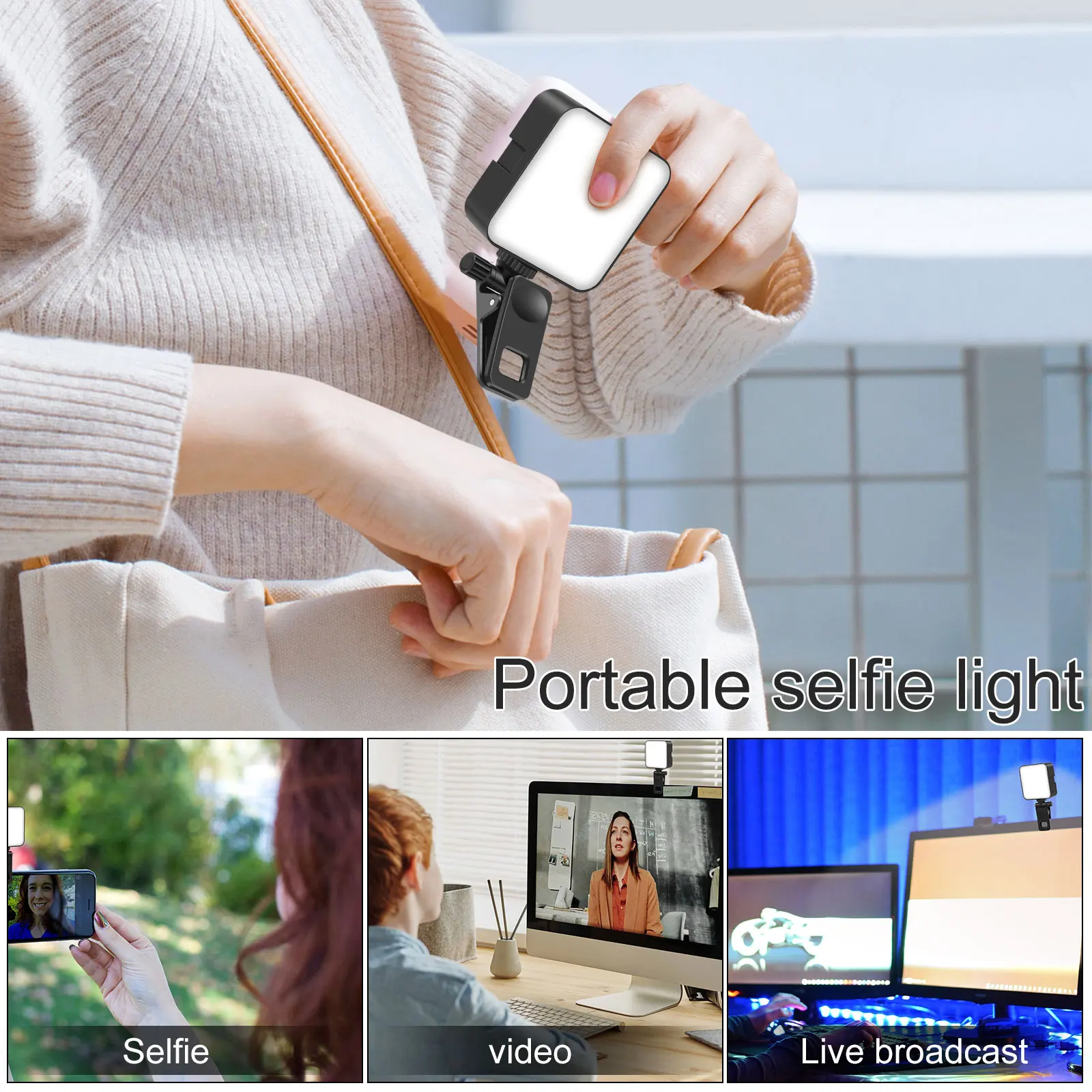 NEW LED Phone Light with Clip 2000mAh Rechargeable Cell Phone Fill Light 120 LED Selfie Light 3 Light Modes Adjustable Clip Fill