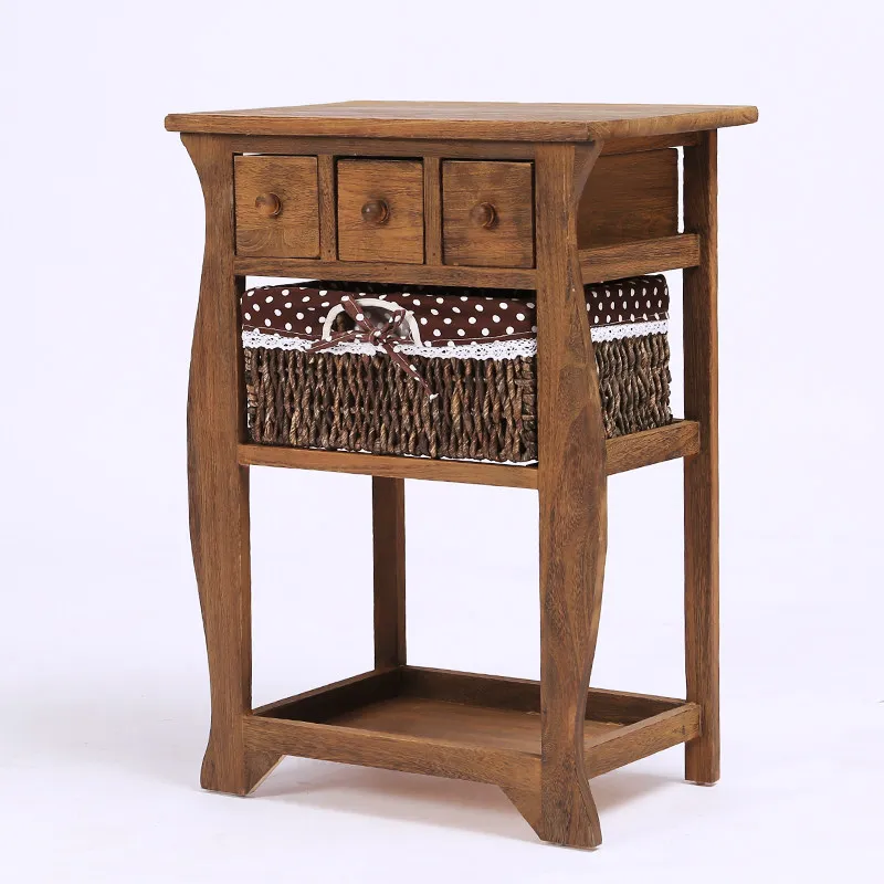Modern simple solid wood bedside table rattan drawer bedside storage small cabinet multi-functional simple locker