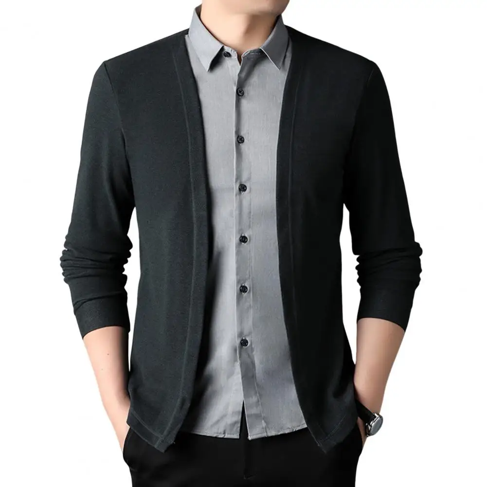 Chemise cardigan à col rabattu pour hommes, faux pull deux pièces, conception à simple boutonnage, manches longues, document décontracté